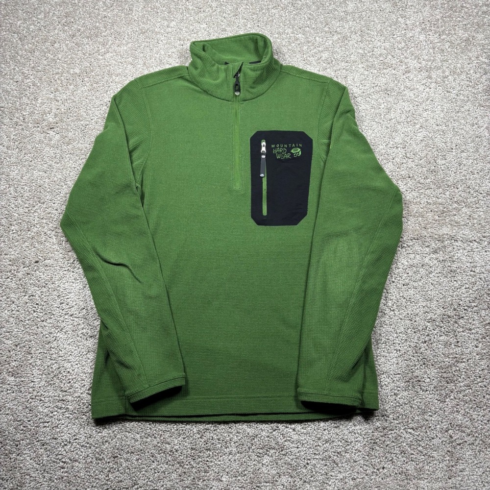 Mountain Hardwear Mens Microgrid Waffle Grid Fleece 1/2 Zip Pullover Green M